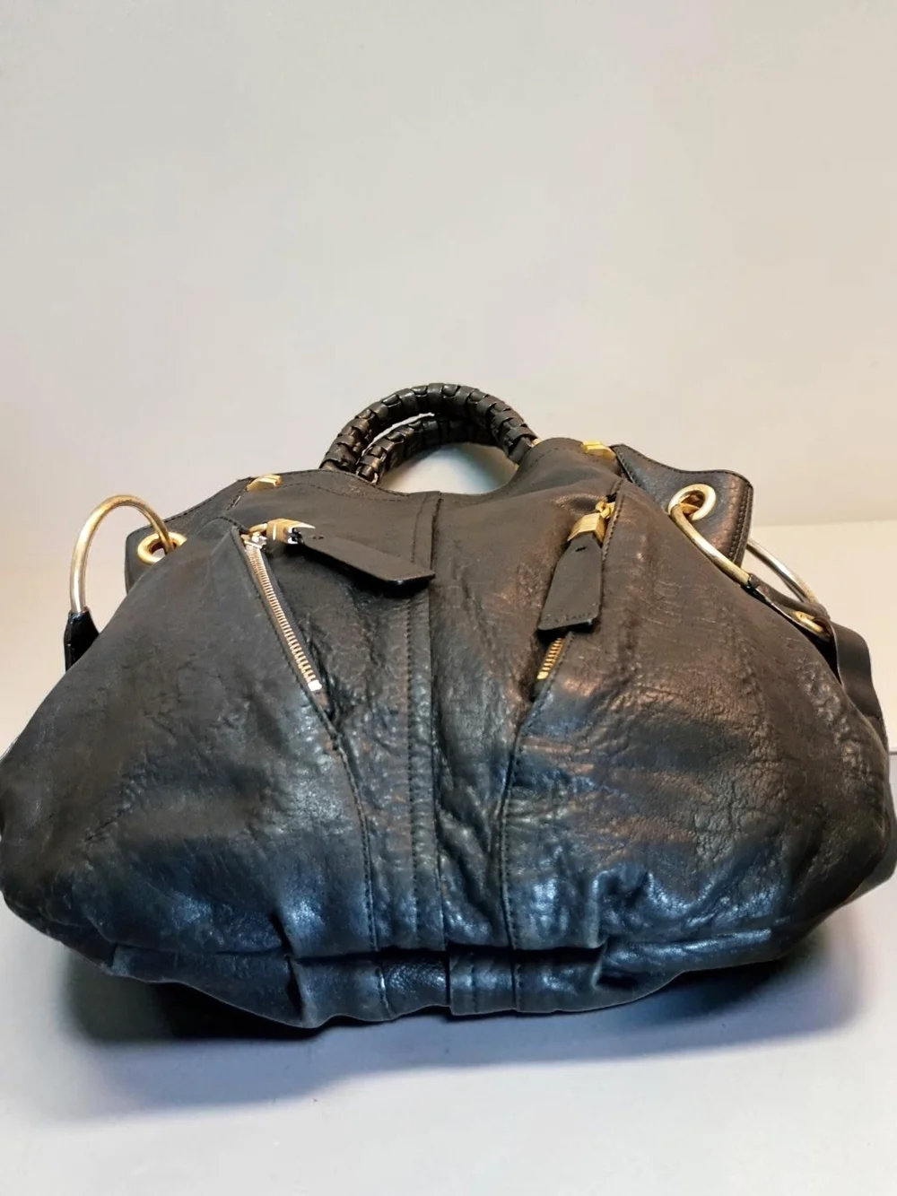orYANY Gwen Black Distressed Pebbled Leather Convertible Bag